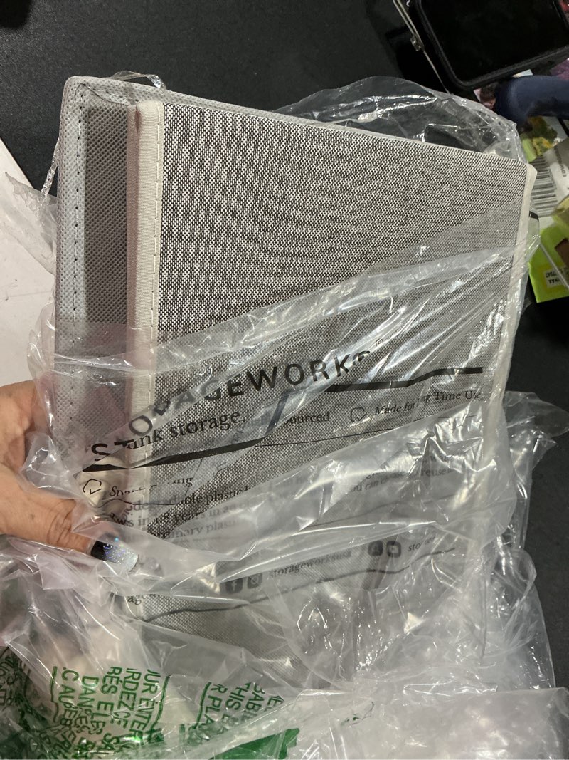 Condition photo showing Good Condition for storageworks storage baskets for shelves, closet organizers and storage bins, fabric organizer bins for clothes, closet shelf organizer, gray, large, 3-pack gray large