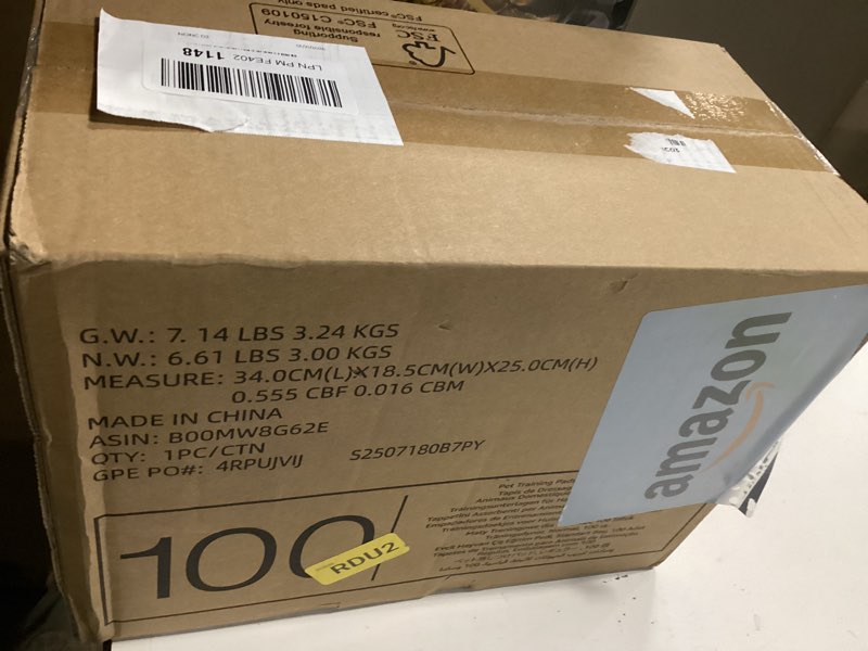 Condition photo showing New/Like New for Amazon Basics Dog and Puppy Pee Pads, 5-Layer Leak-Proof Super Absorbent, Quick-Dry Surface, Potty Training, Regular (22x22"), 100 Count, Blue & White Regular (100 Count)