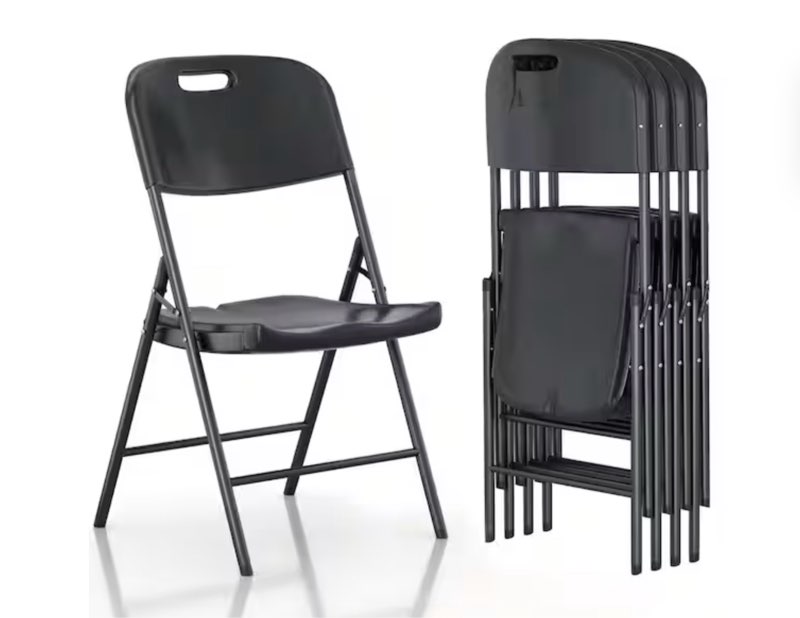 VECELO Black Folding Chairs 4-Pack, Black Commercial Grade Plastic and Steel, Space-Saving & Lightweight Seat