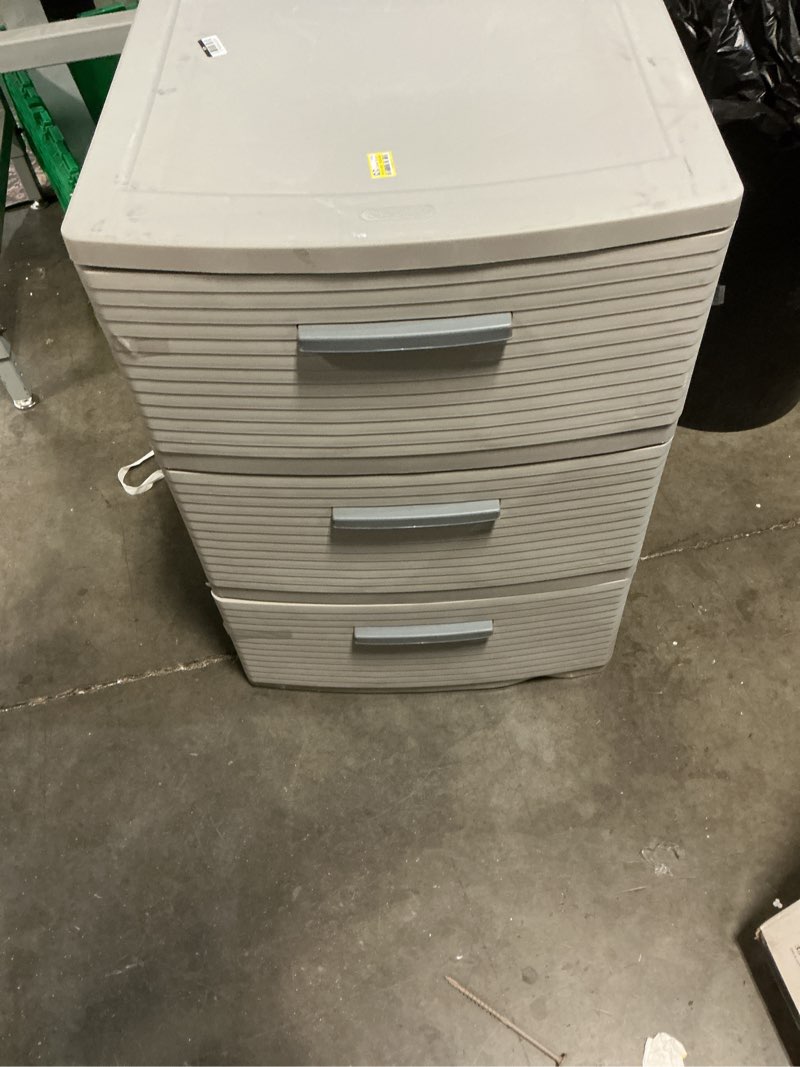 Condition photo showing As Is for 3 drawer wide tower dark gray - brightroom™: plastic storage drawers, portable universal storage, no assembly required