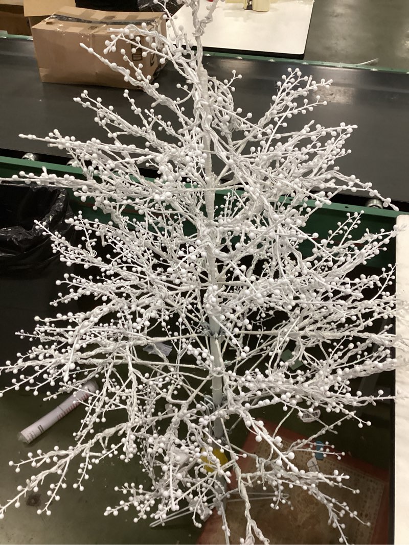 Condition photo showing Good Condition for Home Accents Holiday indoor- outdoor 7 ft White Berry LED Tree 