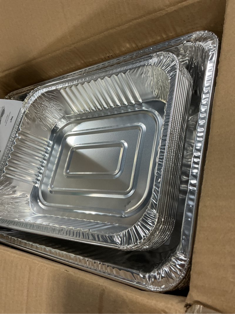 Condition photo showing Good Condition for 5 pack - disposable chafing dish buffet set - large full size (52 pcs) – catering food warmers with half-sized serving pans, lids, racks, utensils & fuel cans - perfect for buffets & food serving 5 pack full size
