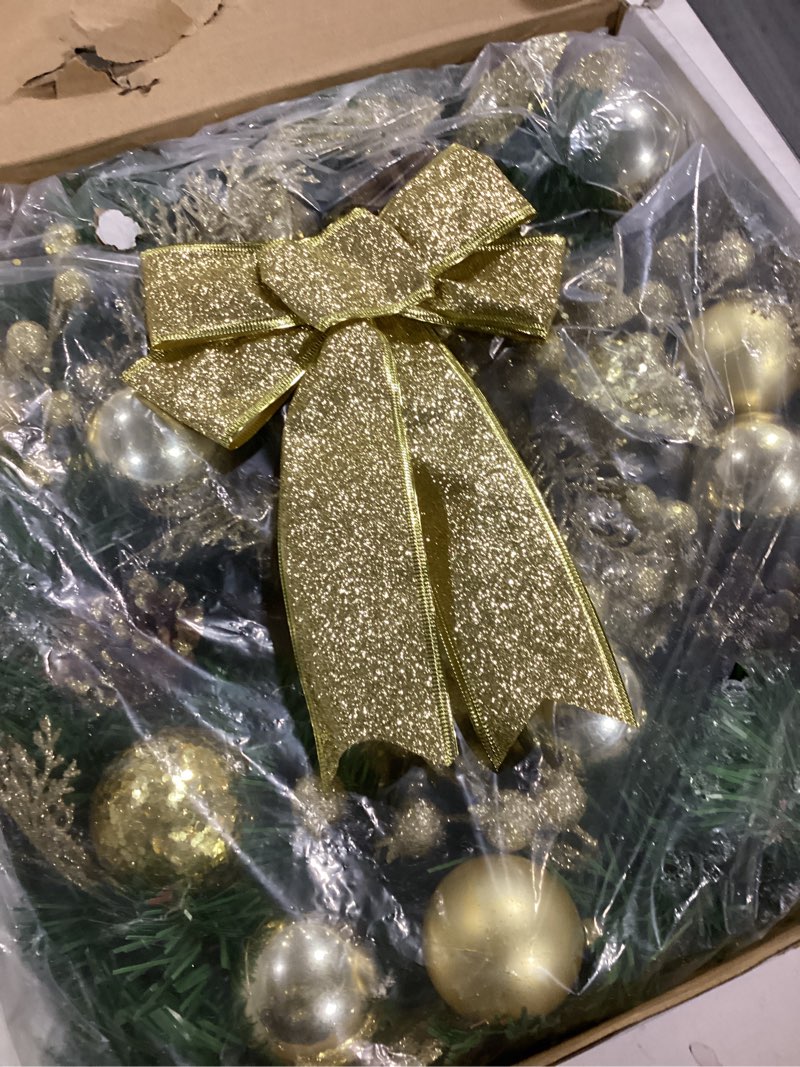 Christmas Wreaths for Front Door Outside Decor, 20" Golden Berries Leaves Pinecone Ball Ornaments Wi
