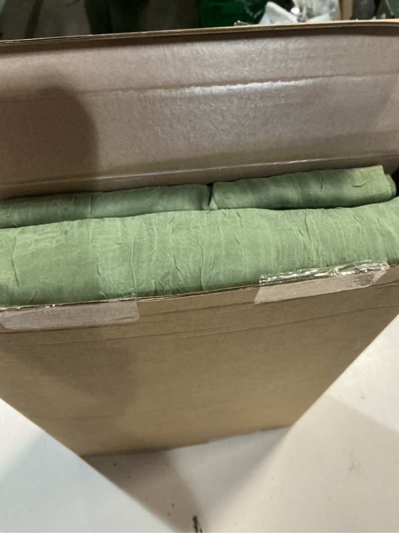 Condition photo showing New/Like New for ovzme sage green crushed window sheer curtains 108 inches long 2 panels, lightweight light filtering pinch pleated long curtains for living room, soft fabric voile semi sheer drapes, 60wx108l inches 60"w x 108"l (pack of 2) sage green