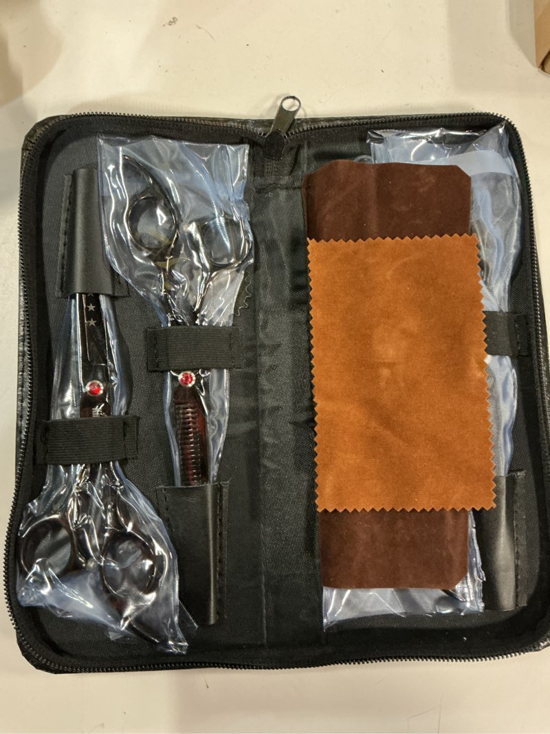 Condition photo showing New/Like New for 7.0in Titanium Professional dog Grooming Scissors set,Straight & Thinning & Curved scissors 4pcs set for Dog grooming (Bright black)