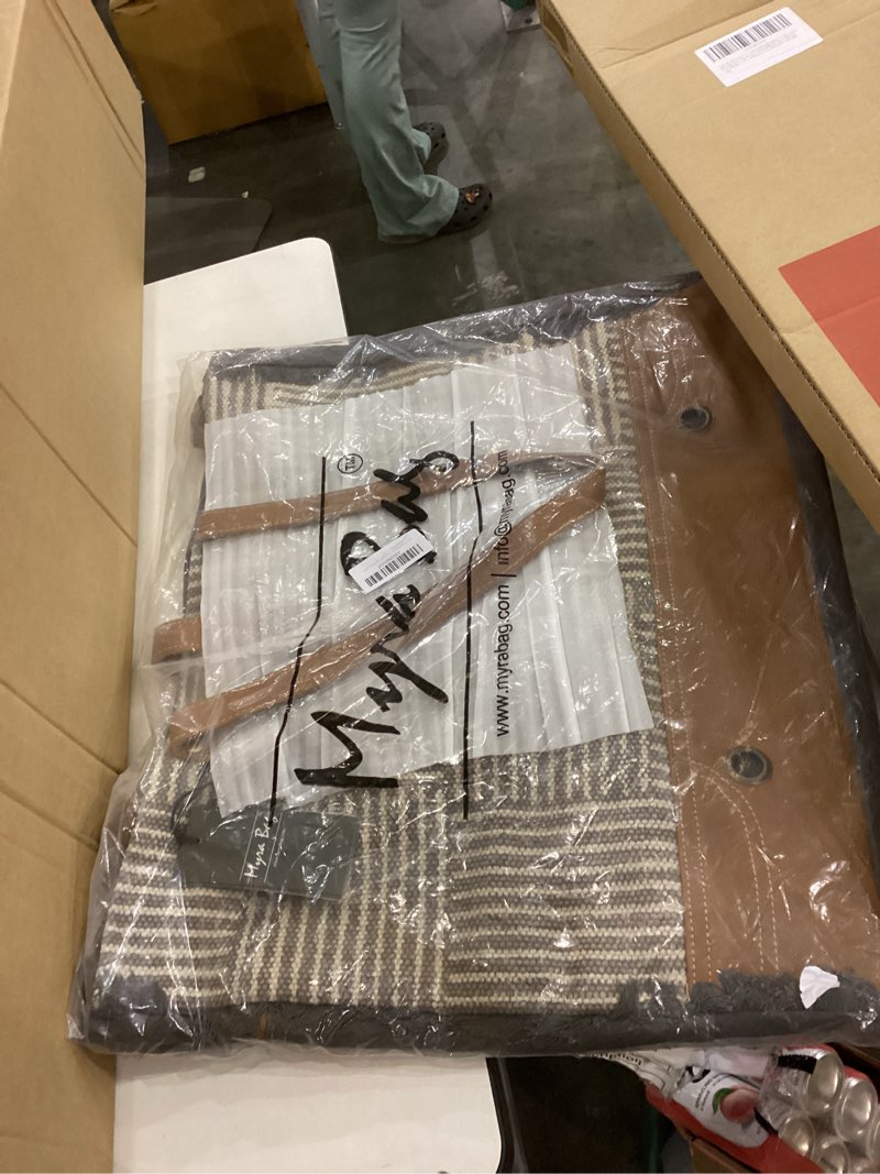 Myra Bag Puzzled Upcycled Canvas & Leather Weekender Bag S-1621