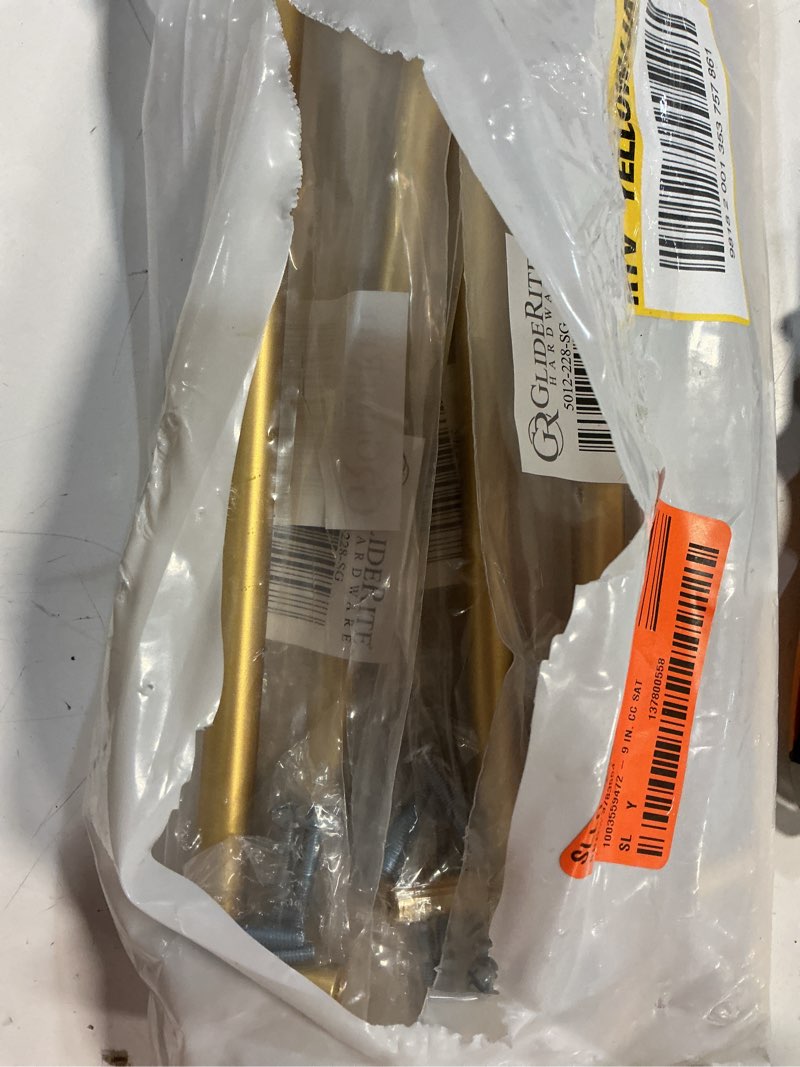 Condition photo showing New/Like New for 9 in. center-to-center satin gold solid handle bar cabinet drawer pulls (10-pack)