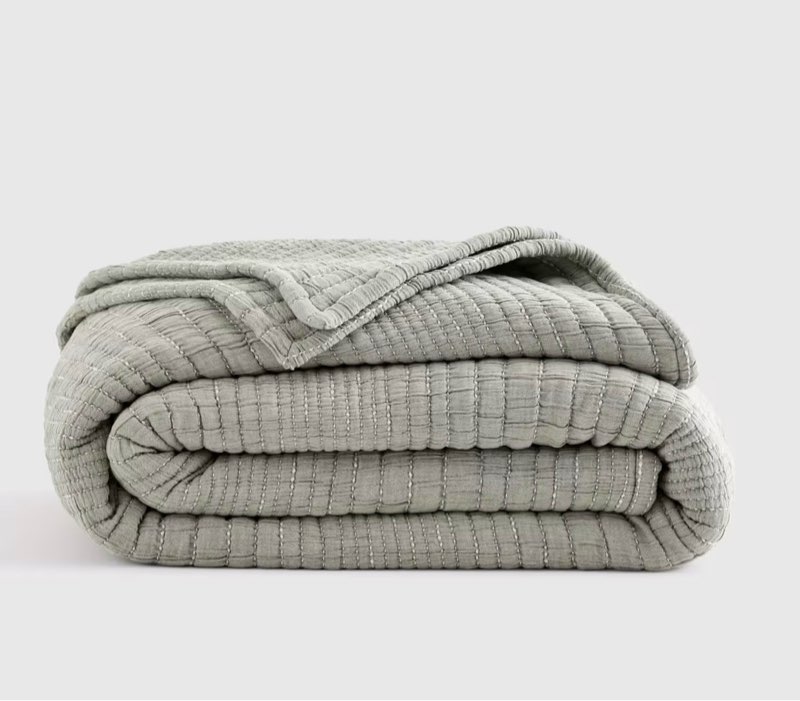 organic cotton channel stitch coverlet,  king, green