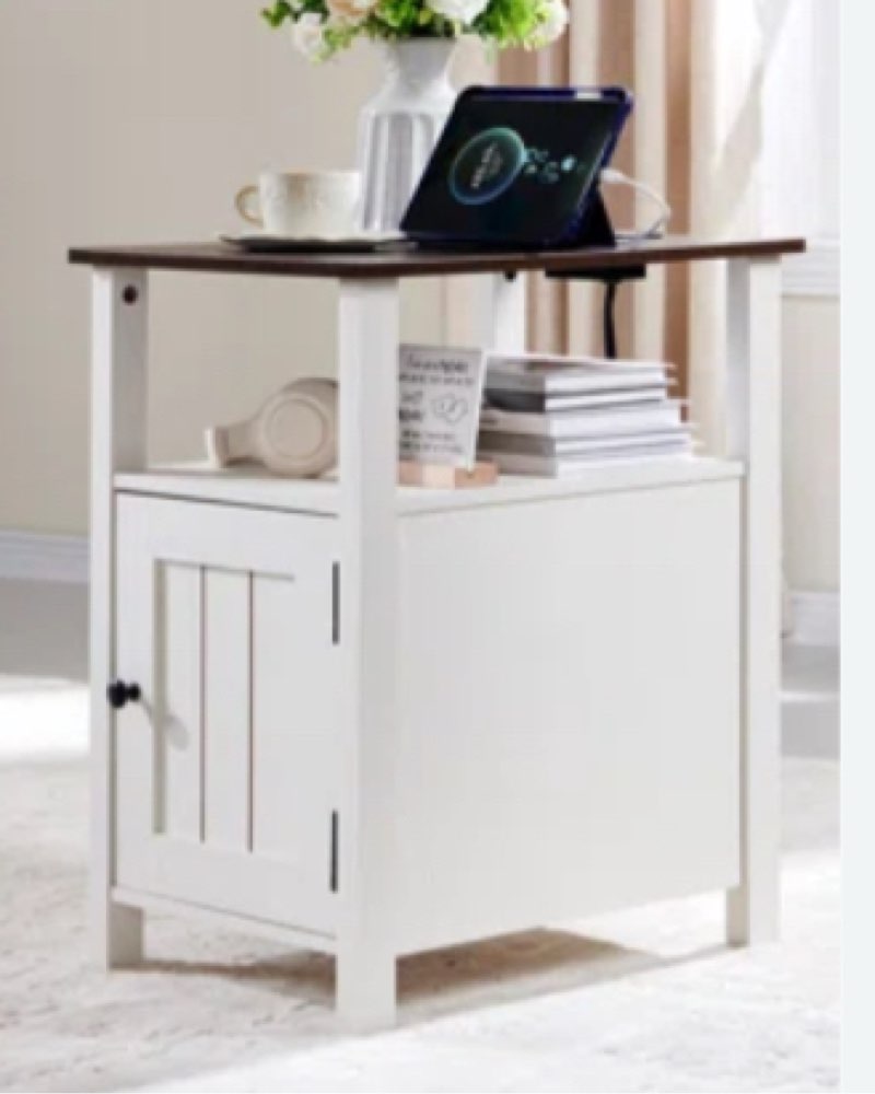 willkie farmhouse nightstand set , end table with charging station, w/barn door & open shelves