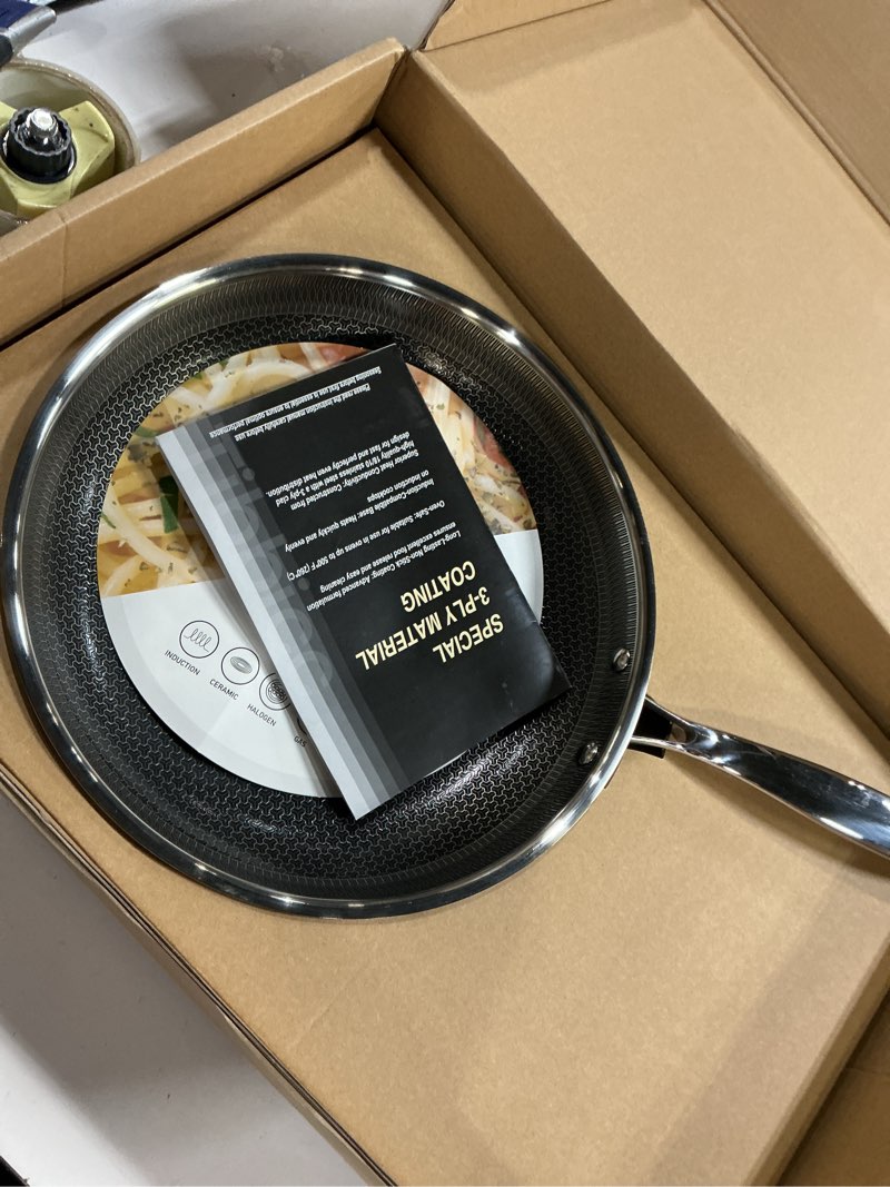 Condition photo showing Good Condition for Non Stick Frying Pan 12 Inch with Lid, Hybrid Nonstick Stainless Steel Skillet Pan with Stay-cooling