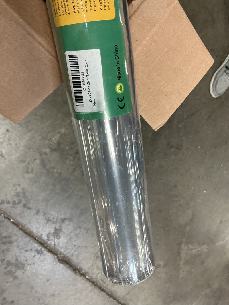 Condition photo showing New/Like New for 30 x 60 inch clear table cover protector, 2mm thick clear table protector for dining room table, plastic table cover, waterproof table pad for kitchen, office clear 2mm 30" x 60"