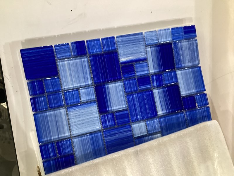 Condition photo showing Good Condition for cobalt blue glass mosaic tile,12x12 inches glossy & lines, pool tiles,kitchen backsplash tiles,bathroom border, shower wall tile, waterline, fountain, spa (5 sheets,5 sq.ft.)