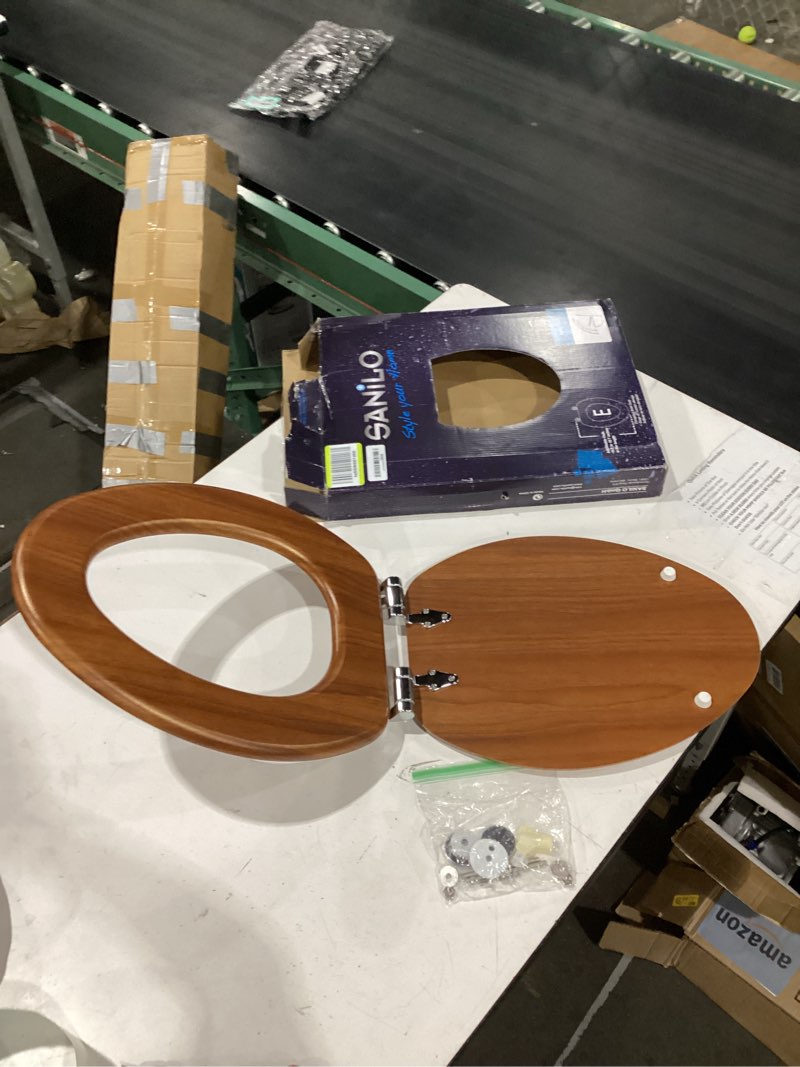 Condition photo showing Good Condition for angel shield durable wood veneer natural toilet seat metal hinged easy clean anti-scratch american standard(elongated,wood color) elongated-18.5” wood