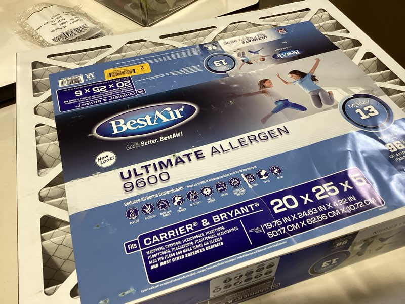 Condition photo showing Good Condition for bestair 20-in w x 25-in l x 5-in merv 13 electrostatic pleated air filter