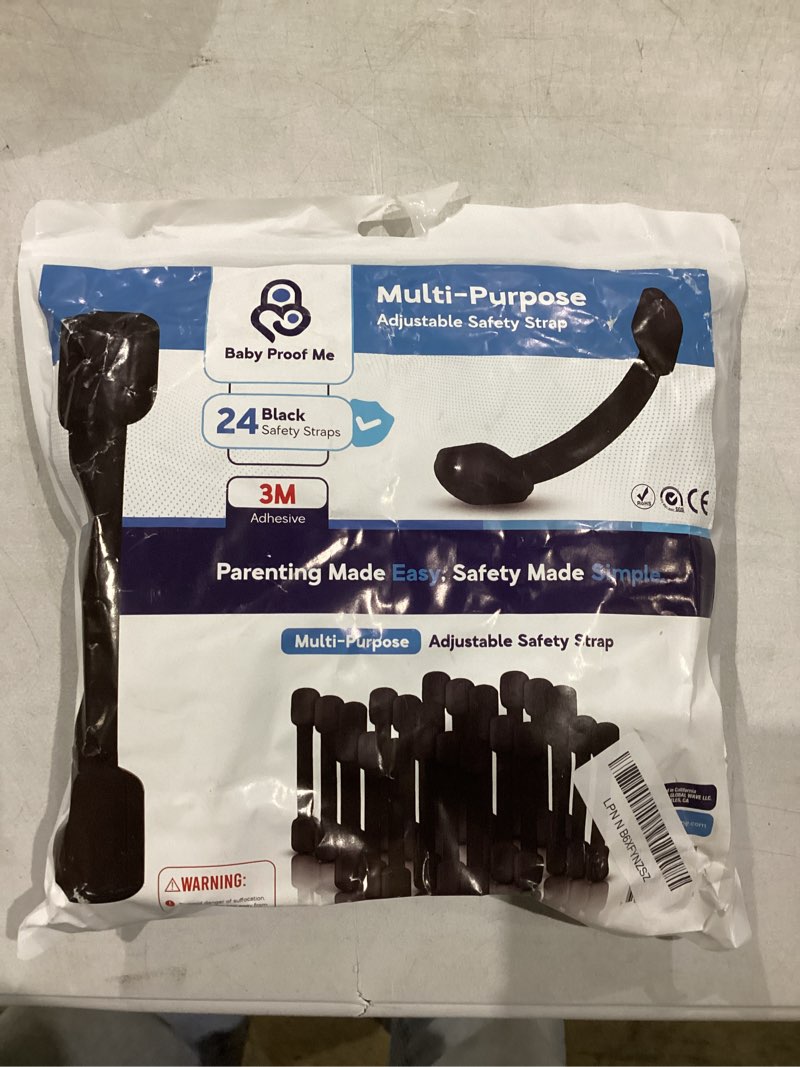 Condition photo showing New/Like New for 3M Adhesive Child Safety Strap Locks by Baby Proof Me, Baby Latches for Cabinets, Dishwashers, Fridges, Ovens and Trash Cans, Stain Free Toilet Lock (Black, 24 Safety Latches) 24 Safety Latches Black