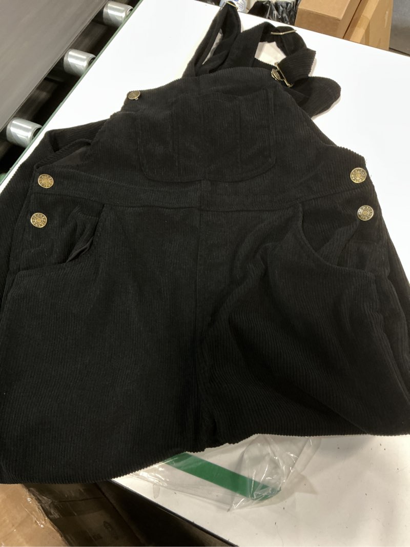 Condition photo showing As Is for Flygo Corduroy Overalls for Women Loose Fit Adjustable Straps Long Bib Pants Wide Leg Jumpsuits with Pockets Medium Black