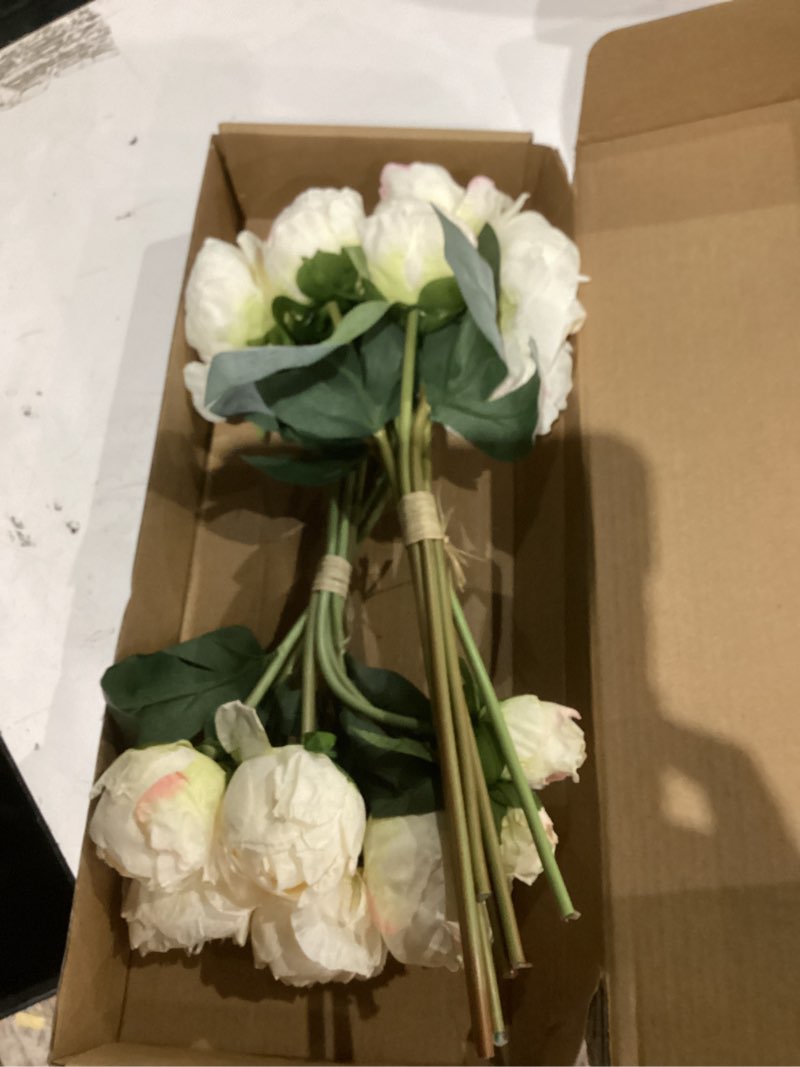 Condition photo showing Good Condition for White Artificial Peonies 2 Bouquets Silk Flowers 14Heads Vintage White Fake Flowers Faux Peony Flowers for Flower Arrangements Artificial Centerpiece Home Table Dining Room Decor (Ivory White)