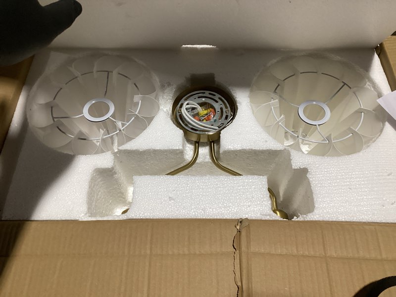 Condition photo showing Good Condition for Modern Ivory Linen Pleated Double Sconce, 20.75" W x 16.5" H Luxury Slender Gooseneck Arm Wall Sconce with Aged Brass Finish, Elegant Light Fixture for Bedroom, Entrance, Living Room, 2-Light E26 Base