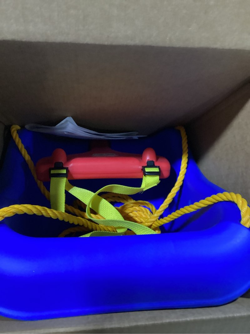 Condition photo showing New/Like New for little tikes 2-in-1 snug  n secure blue swing for baby and toddlers  ages 9 months - 4 years