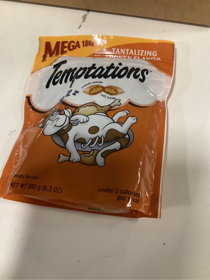 Condition photo showing New/Like New for ( best by 03/2027) Temptations Classic Crunchy and Soft Cat Treats Tantalizing Turkey Flavor, 6.3 oz. Pouch (Pack of 10) 6.3 Ounce (Pack of 10)
