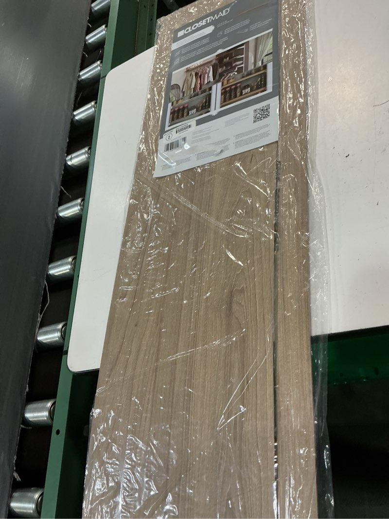 Condition photo showing As Is for closetmaid wood shelf cover 4 ft x 12 in