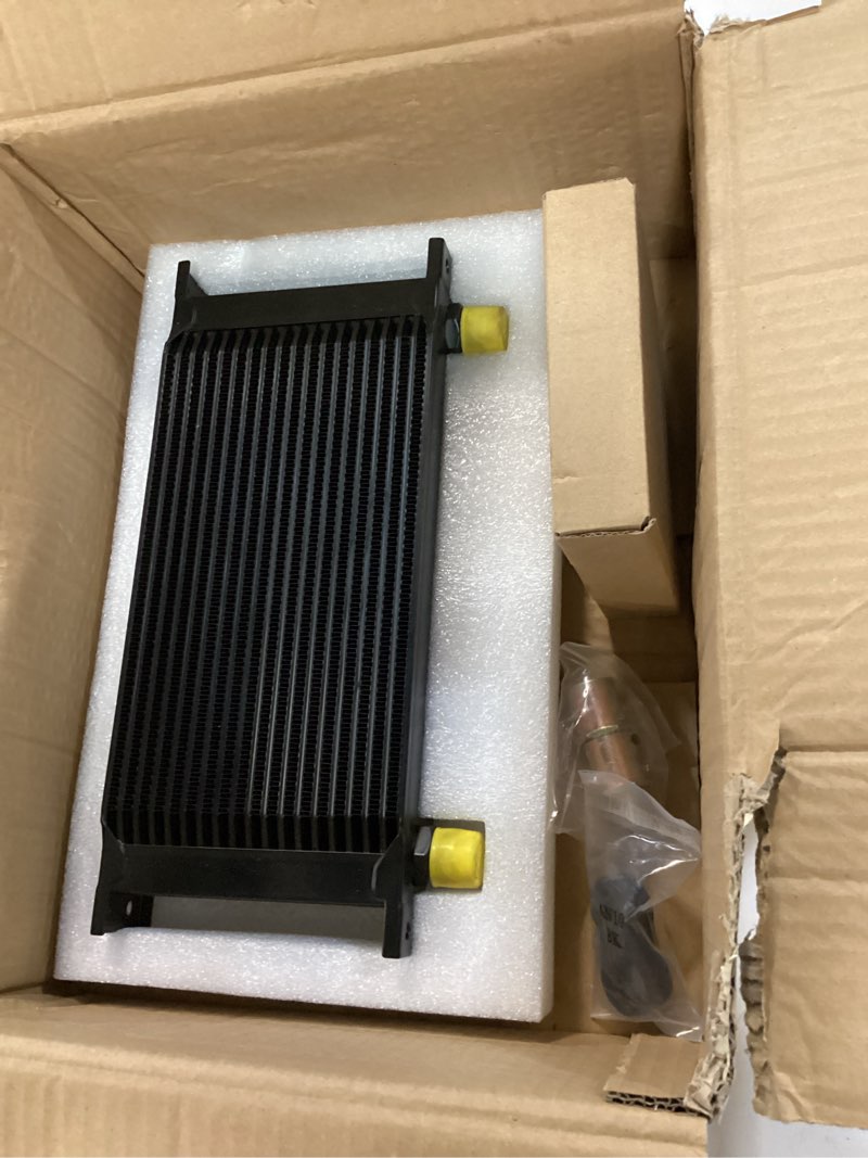 Condition photo showing Good Condition for evil energy 19 row oil cooler, 10an engine oil cooler universal | stacked-plate aluminum design, includes 6an and 8an adapters, verify available installation space