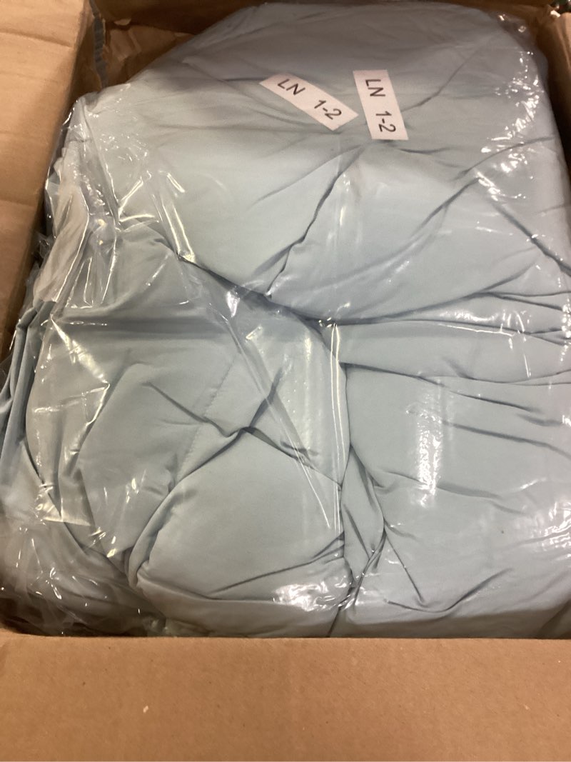 Condition photo showing Good Condition for joysoul california king size down comforter - all season ultra soft goose down & feather fiber fill, luxury hotel blue duvet insert with corner tabs (108" x 94") blue california king
