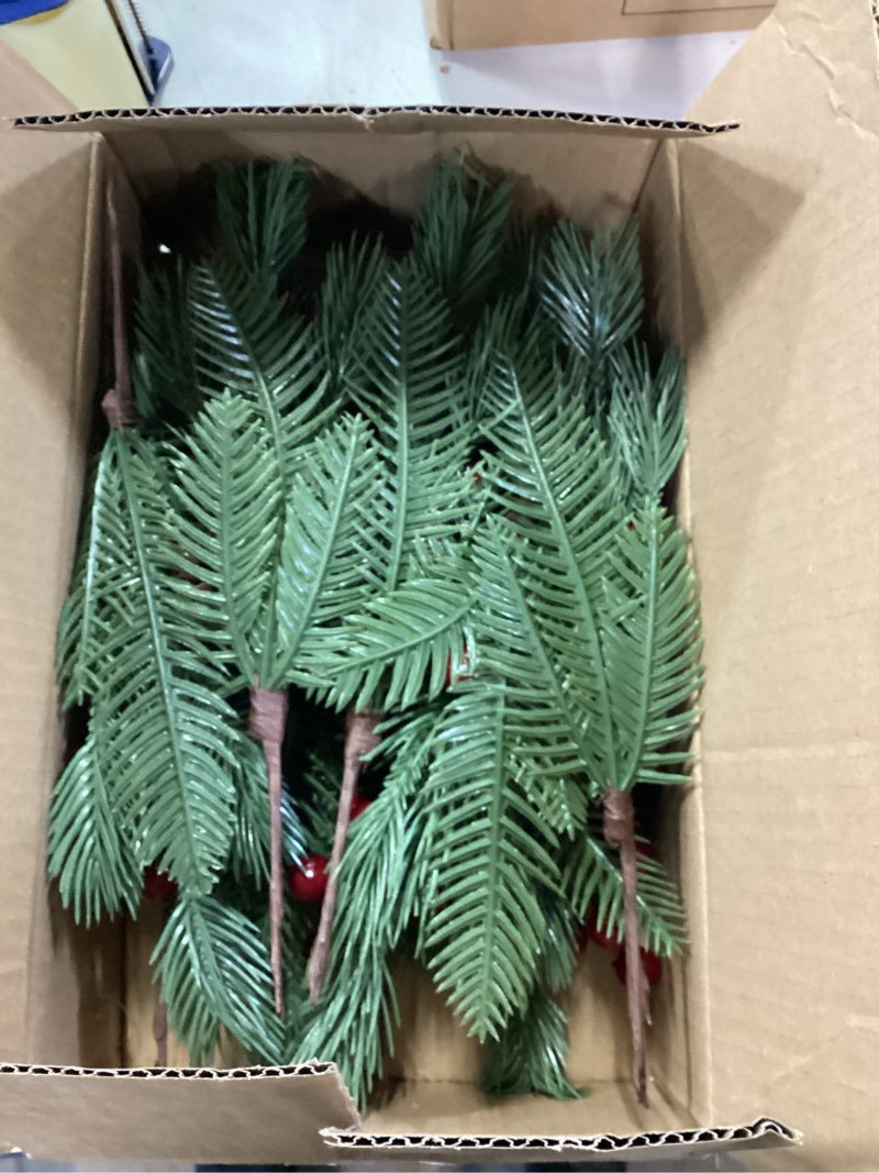 Condition photo showing Good Condition for 10 Pcs Artificial Pine Cone Picks and Red Berry Mini Artificial Pine Tree for Christmas Party Flower Wreaths and Holiday Decorations