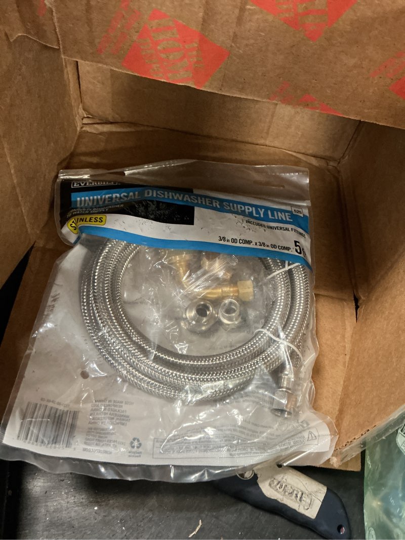 Condition photo showing New/Like New for everbilt 3/8 in. comp x 3/8 in. comp x 60 in. universal stainless steel dishwasher connector