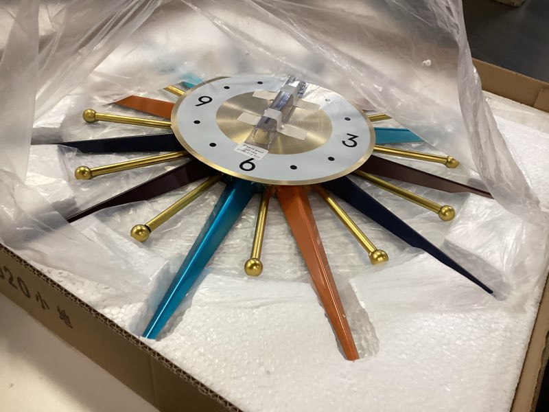 Condition photo showing New/Like New for Large Wall Clock 22 Inch Modern Wall Clock Starburst Mid-Century Modern Decor Non-Ticking Battery Operated Colorful Clock Home Decorations for Living Room Bedroom Kitchen Office Normal