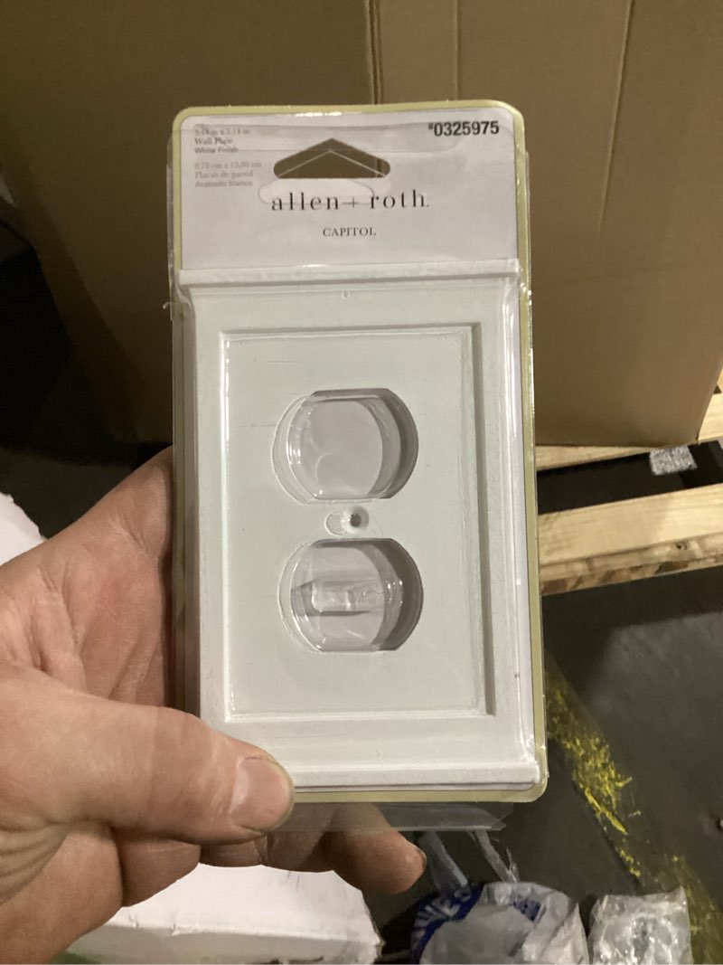 Condition photo showing As Is for allen + roth Capitol 1 -Gang Standard Size White Composite wood Indoor Duplex Wall Plate