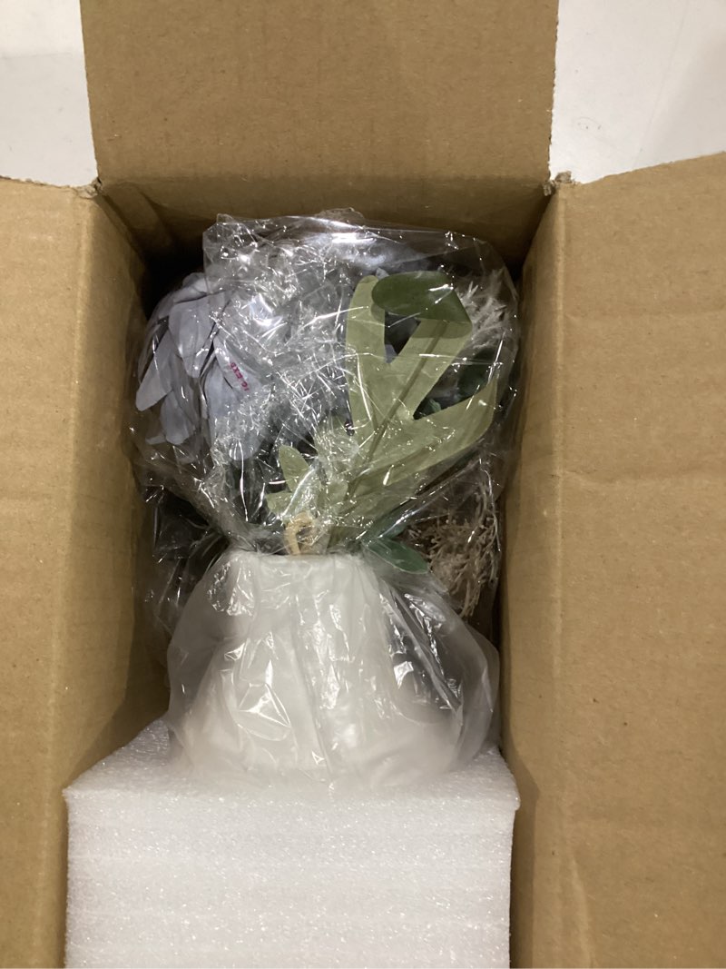 Condition photo showing Good Condition for mkono small artificial flowers in ceramic vase 12.5" centerpieces coffee table decor, silk flower arrangements for home decor indoor fake flower bouquet for bathroom dining room kitchen wedding blue blue small