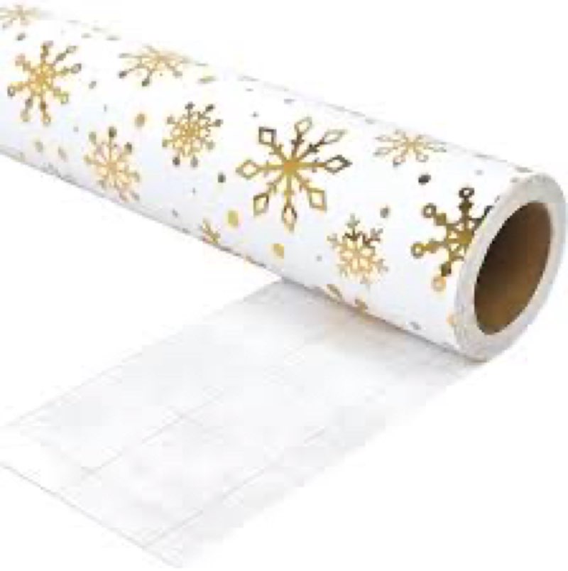 RUSPEPA Christmas Reversible Wrapping Paper Roll for Girls, Jumbo Roll, Gold Foil Bow and Snowflake 