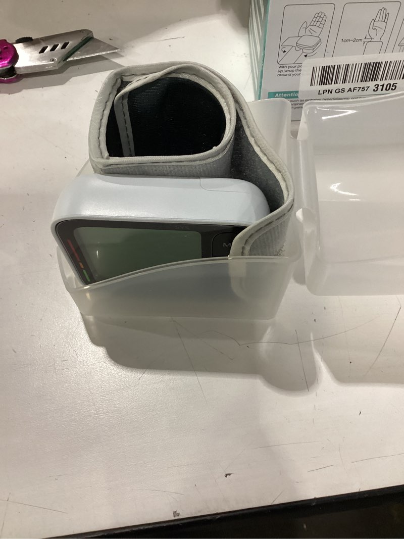 Condition photo showing As Is for fda-cleared blood pressure cuff wrist, universal bp cuff(5.3-8.4in) large lcd display 2 users total 240 memories, 2 aaa batteries & carrying case included(fsa&hsa eligible)
