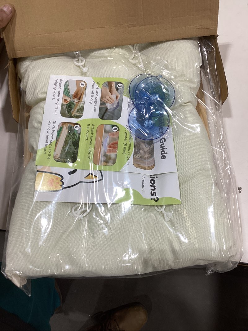 Condition photo showing New/Like New for Cat Window Perch with Industrial-Grade Suction Cups - Solid Pine Wood Hammock Bed, Soft Cushion - 42 lb Capacity for Cats Inside Beige Medium