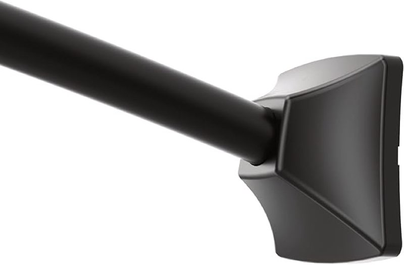 moen 72-inch adjustable matte black permanent mount curved shower curtain rod for bathtub or shower, csr2164bl