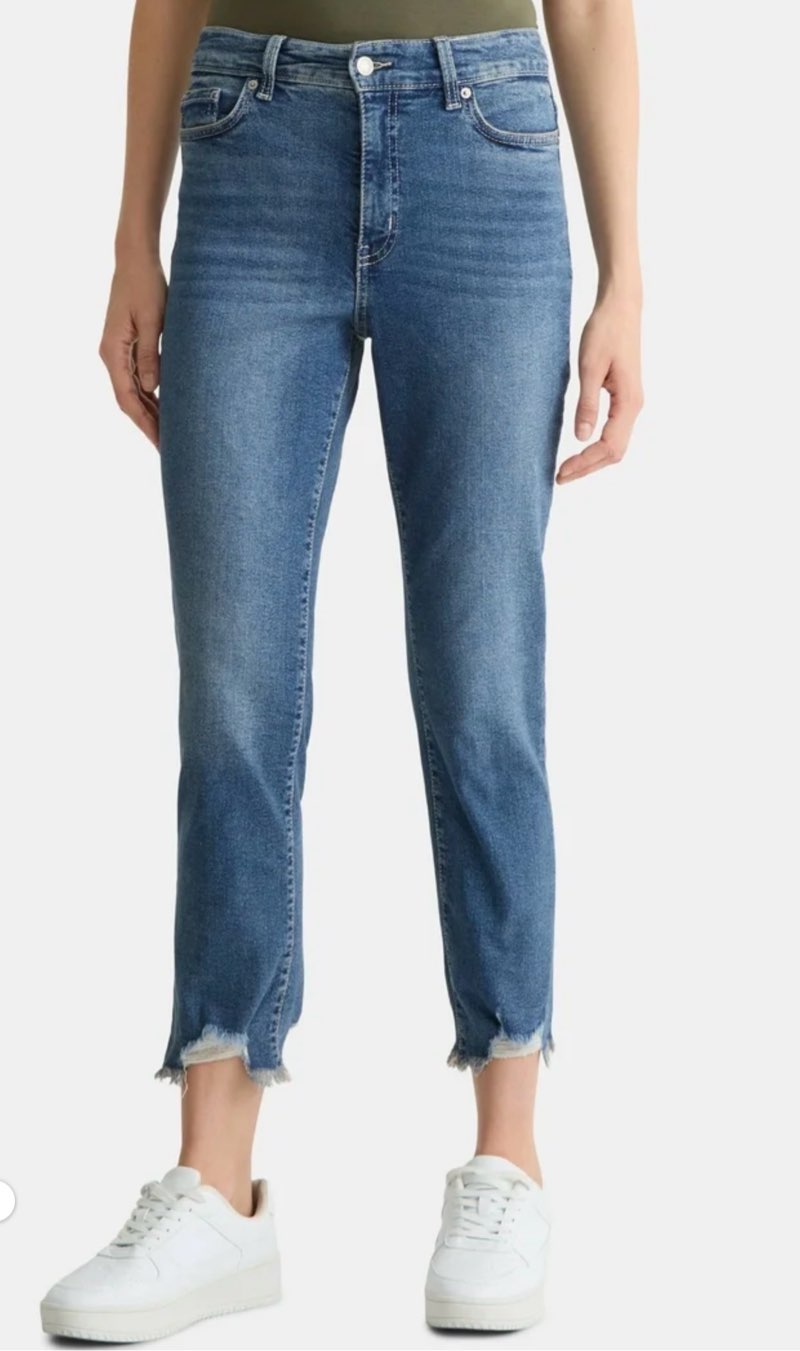 time and tru women's high rise straight leg destructed hem jeans, 26" inseam, sizes 0-20
