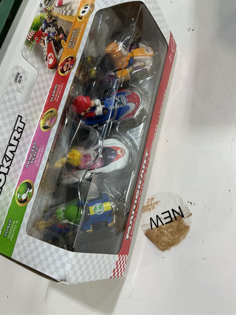 Condition photo showing Good Condition for hot wheels mario kart vehicle 4-pack, set of 4 fan-favorite characters includes 1 exclusive model, collectible gift for kids & fans ages 3 years old & up 4-pk #2 orange shy guy