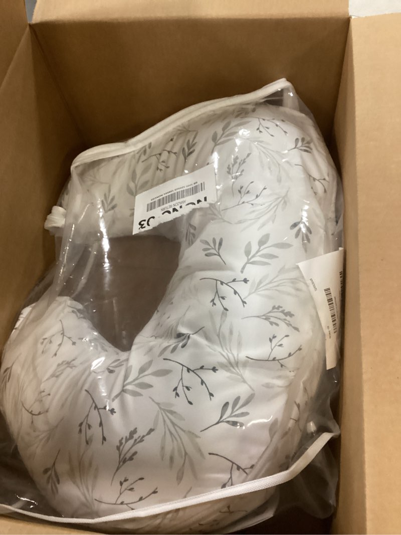 Condition photo showing Good Condition for Boppy Nursing Pillow - Ergonomic Bottle & Breastfeeding Pillow with High, Firm, Large Area, Water-Repellent Cushion with Washable Cover; Baby Safety Alliance Verified - Gray Gentle Leaves New Nursing Pillow Gray Gentle Leaves