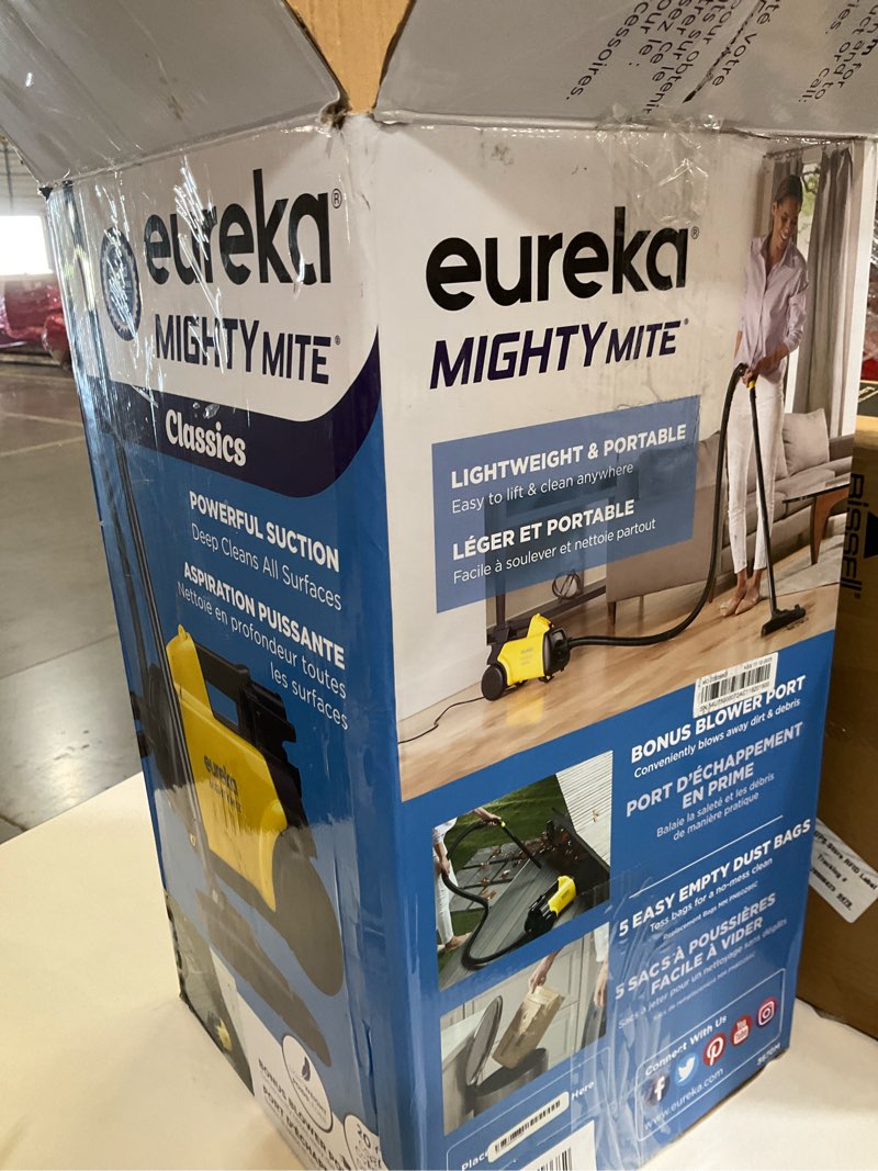 Condition photo showing As Is for eureka 3670m canister cleaner, lightweight powerful vacuum for carpets and hard floors, w/ 5bags,yellow
