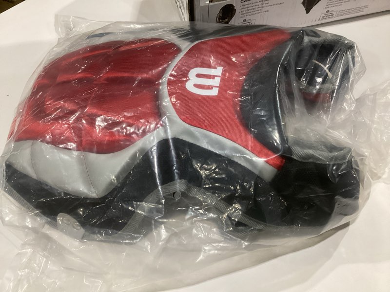 Condition photo showing As Is for wilson c200 youth 3-piece catcher's gear set black/scarlet youth (12")