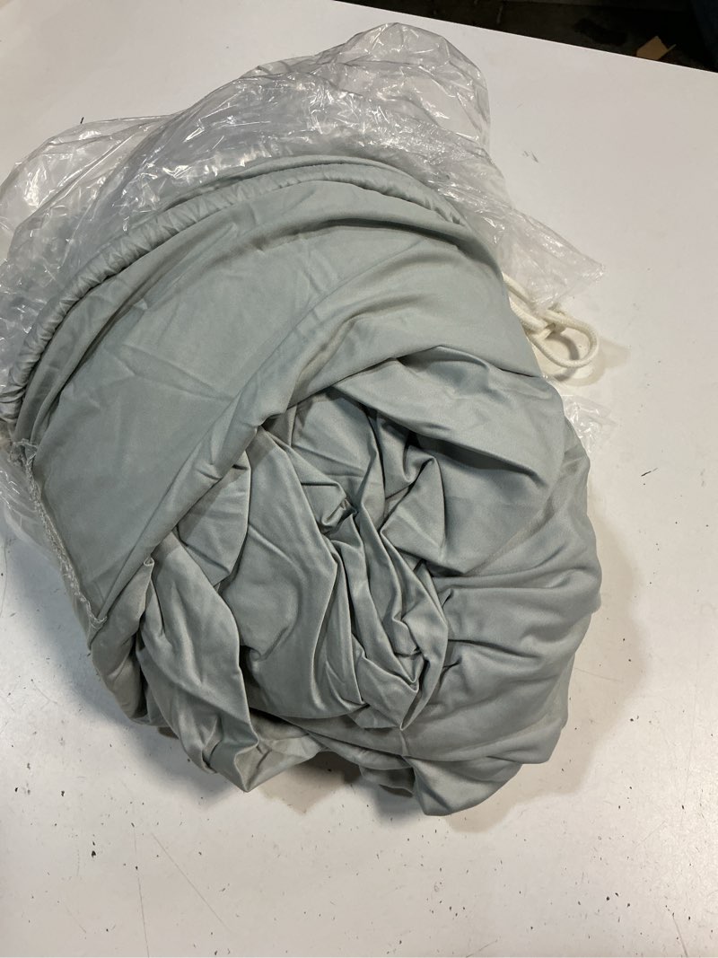 Condition photo showing As Is for quince bamboo fitted sheet set, king, mist