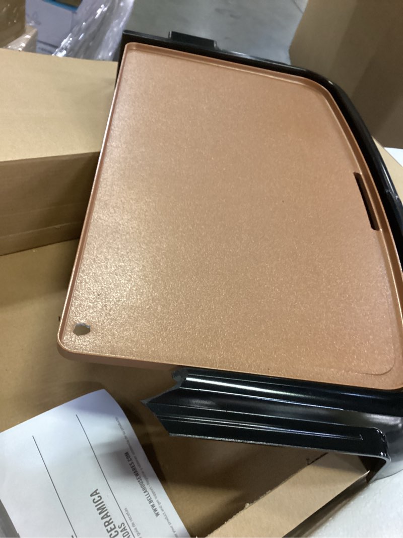 Condition photo showing As Is for BELLA Griddle Ceramic Copper TI, Healthy-Eco Non-stick Coating, Hassle-Free Clean Up, Large Submersible Cooking Surface, 10" x 16", Copper/Black