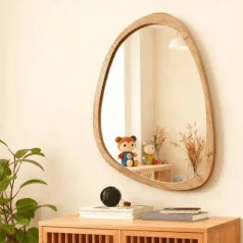 FRUMENSHIP Irregular Wall Mirror, 20 x 30in Wooden Frame Asymmetrical Mirror, Large Home Decor Wall 