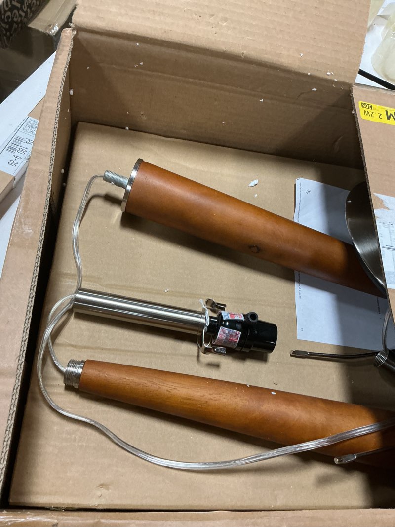 Condition photo showing As Is for Adesso Hudson Floor Lamp - Adjustable Brightness, Perfect Lighting for Bedroom, Living Room and Corner Decor, Maple Eucalyptus Wood & Satin Steel Accents, Soft/White Lampshade 10"D x 16"W x 61"H