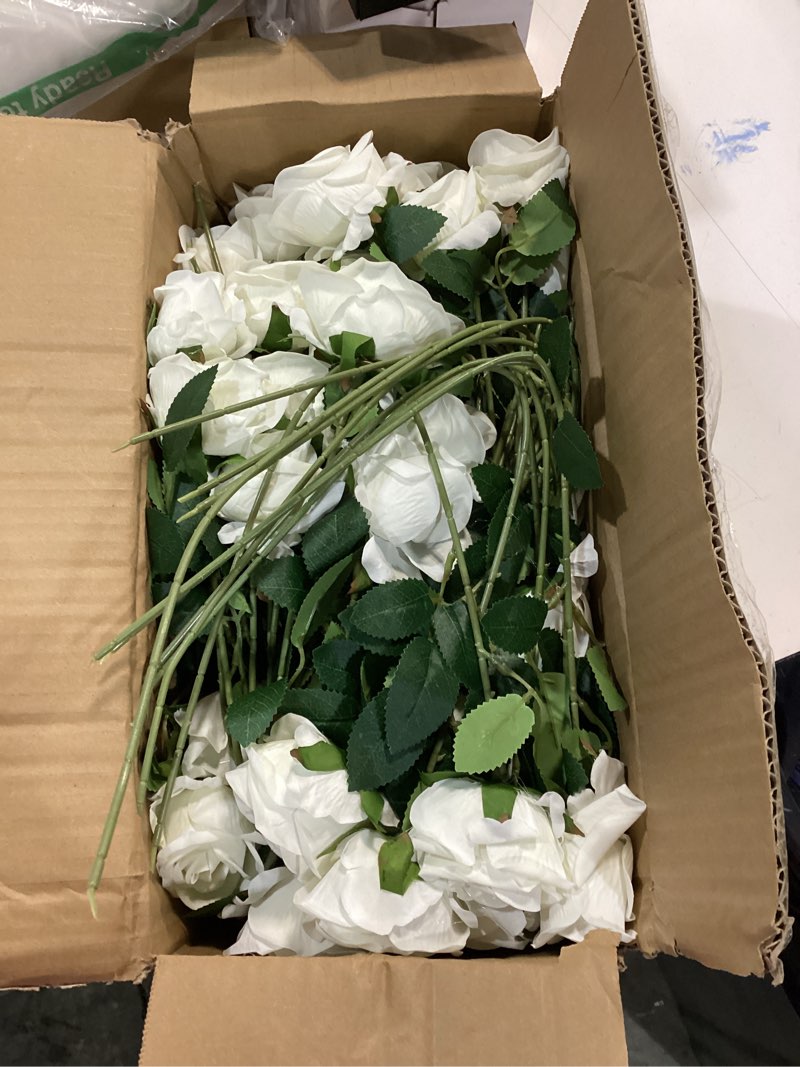 Condition photo showing New/Like New for 60 Pcs Artificial Roses Bulk Velvet Silk White Roses White Roses for Wedding Centerpieces Bridal Bouquet Mohter's Day Valentine's Day Home Decor (60, White) White 60