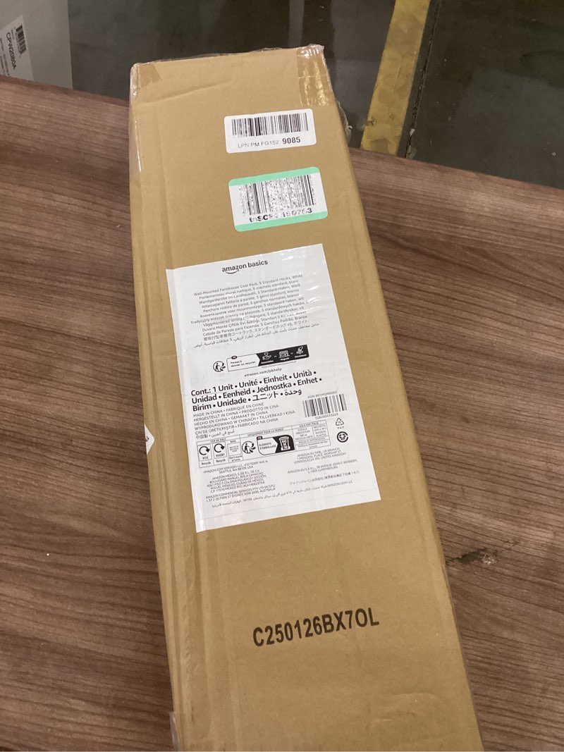 Condition photo showing Good Condition for Basics Wall-Mounted Farmhouse Coat Rack  5 Standard Hooks  White