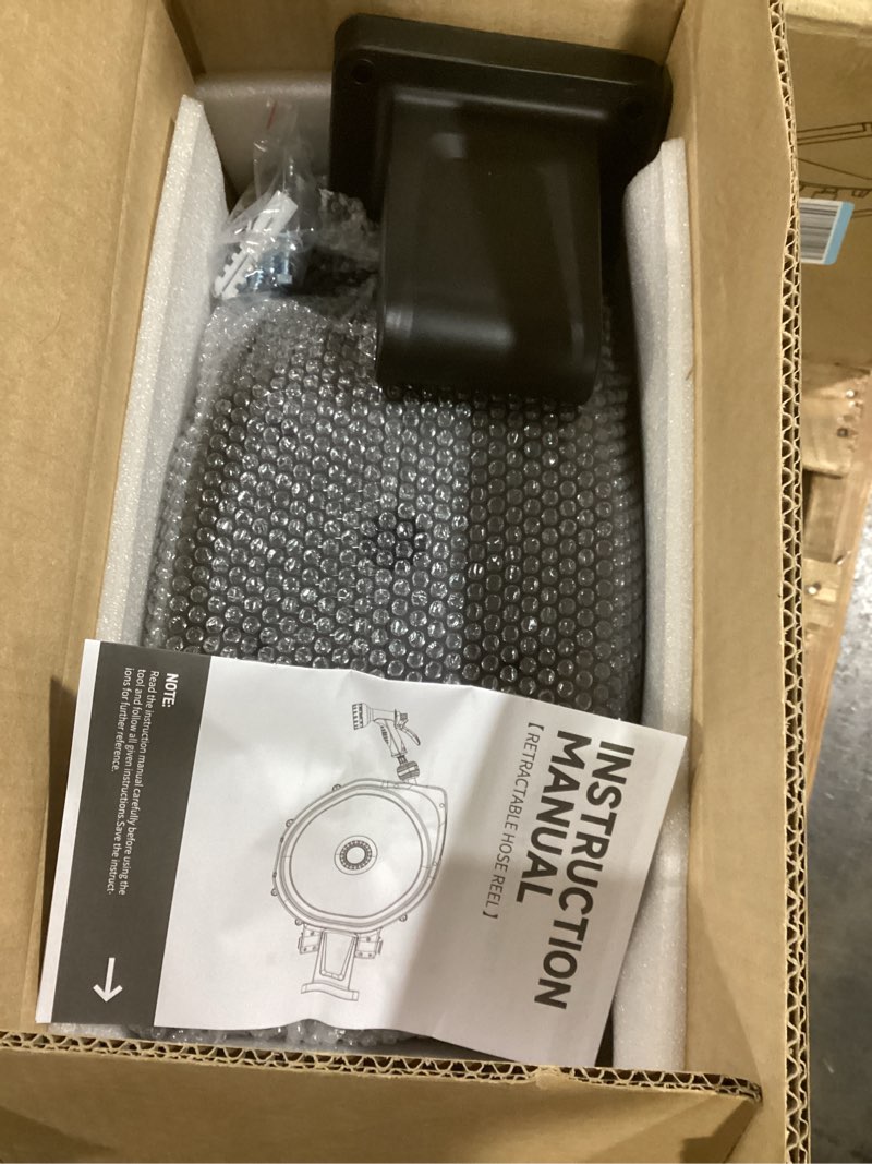 Condition photo showing Good Condition for Aokia Retractable Garden Hose Reel, 1/2 in x 100 ft Wall Mounted Heavy Duty Garden Hose Reel with 9 Patterns Nozzle, Any Length Lock, Auto Return System and 180°Swivel Bracket 100ft