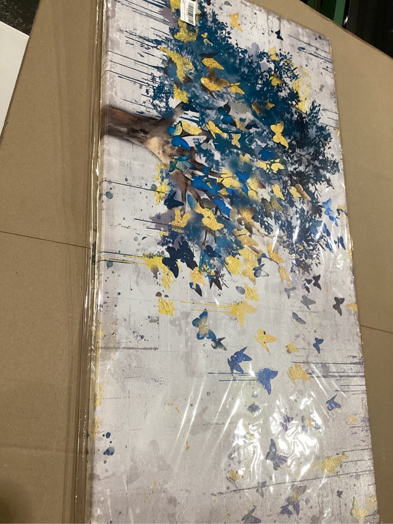 Condition photo showing New/Like New for Kepgonegu Large Canvas Wall Art Blue Tree Golden Butterflies Picture Abstract Grey Graffiti Canvas Prints Ready to Hang for Living Room Bedroom Size 20x40 40"L x 20"W grey