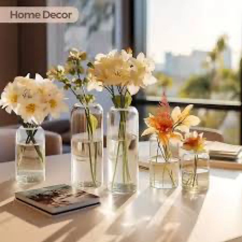 [Feng Shui Glass Vase] Round Glass Vase, /12pcs | Feng Shui Container for Flower Arrangement, Wedding Party Restaurant Decoration